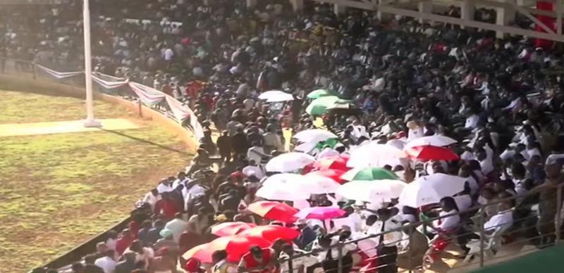 Thousands of Kenyans at the Ithookwe stadium in Kitui for the Mashujaa Day celebrations.